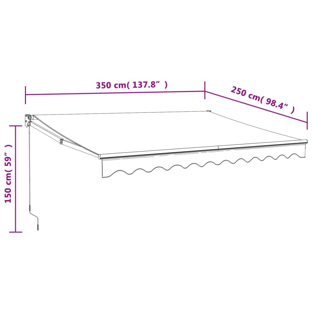 Uttrekkbar markise gul og hvit 3,5x2,5 m stoff og aluminium