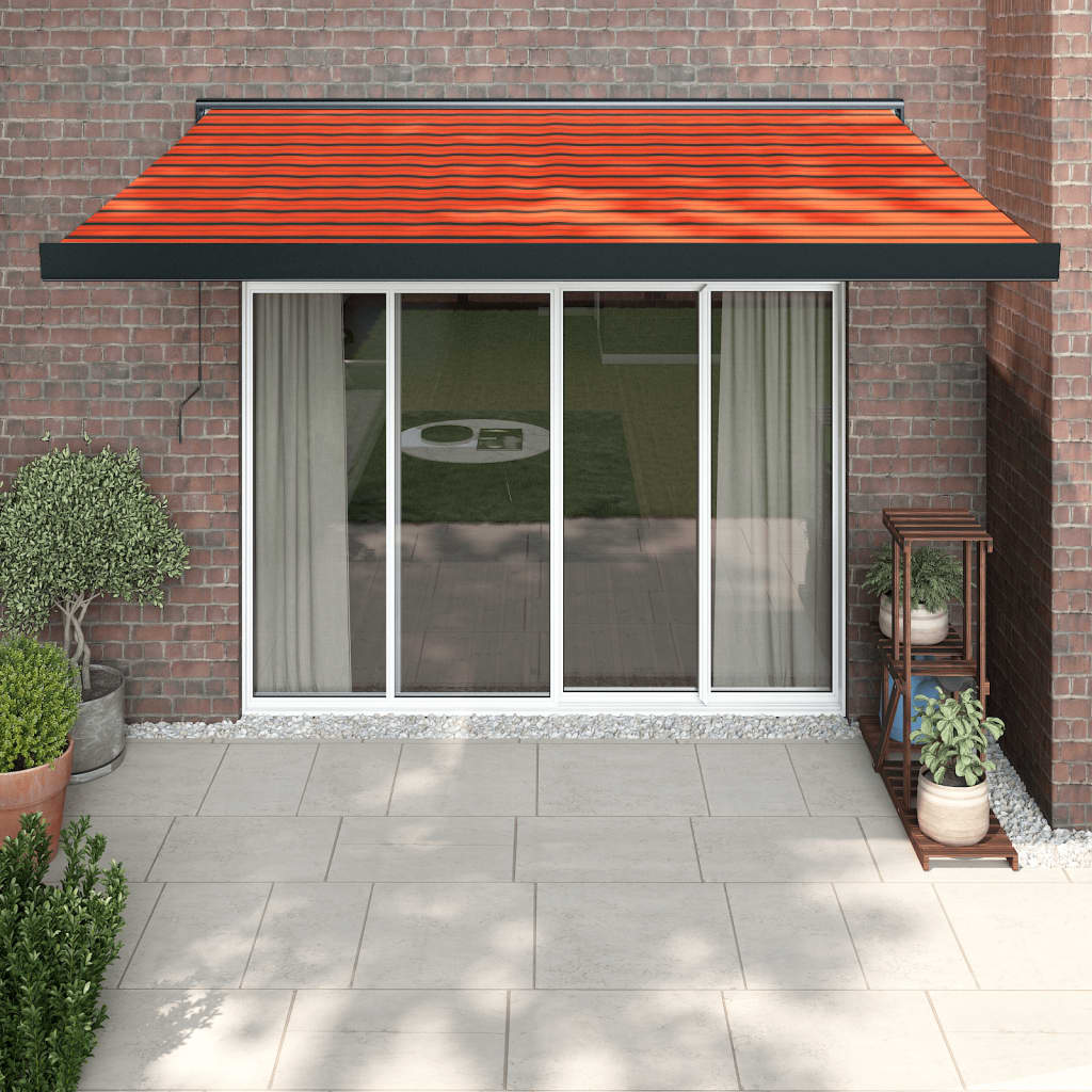 Uttrekkbar markise oransje og brun 3,5x2,5 m stoff og aluminium