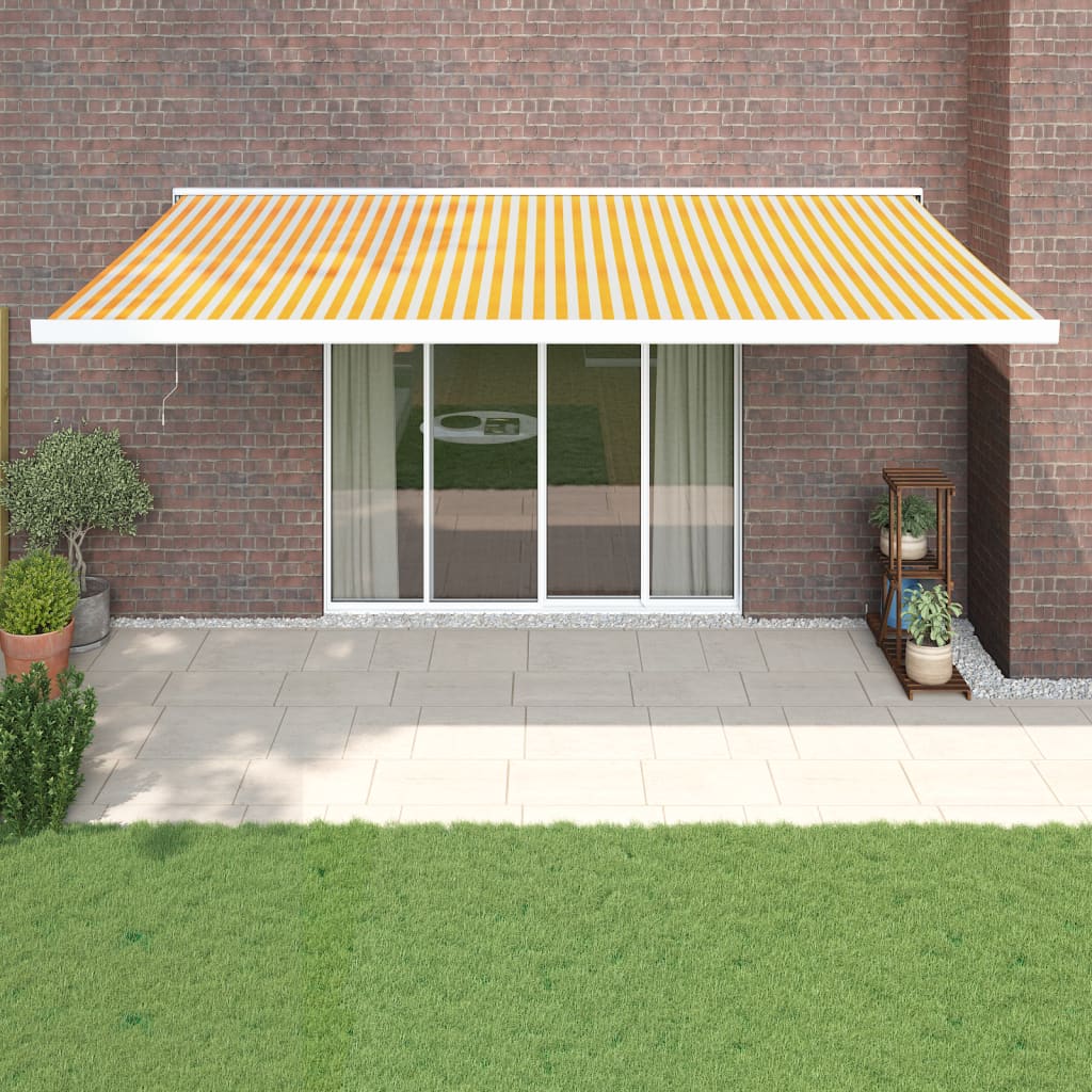 Uttrekkbar markise gul og hvit 5x3 m stoff og aluminium