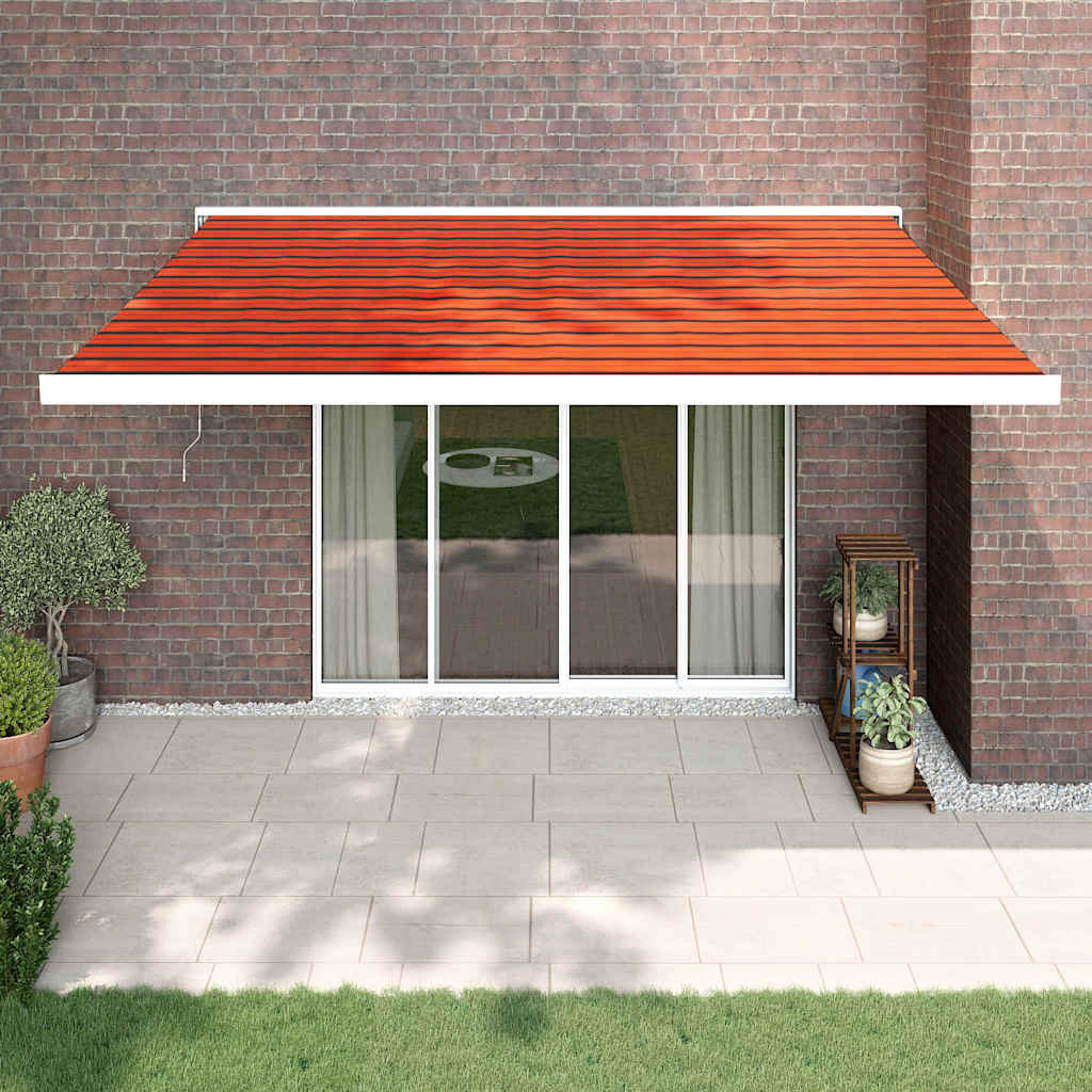 Uttrekkbar markise oransje og brun 4,5x3 m stoff og aluminium