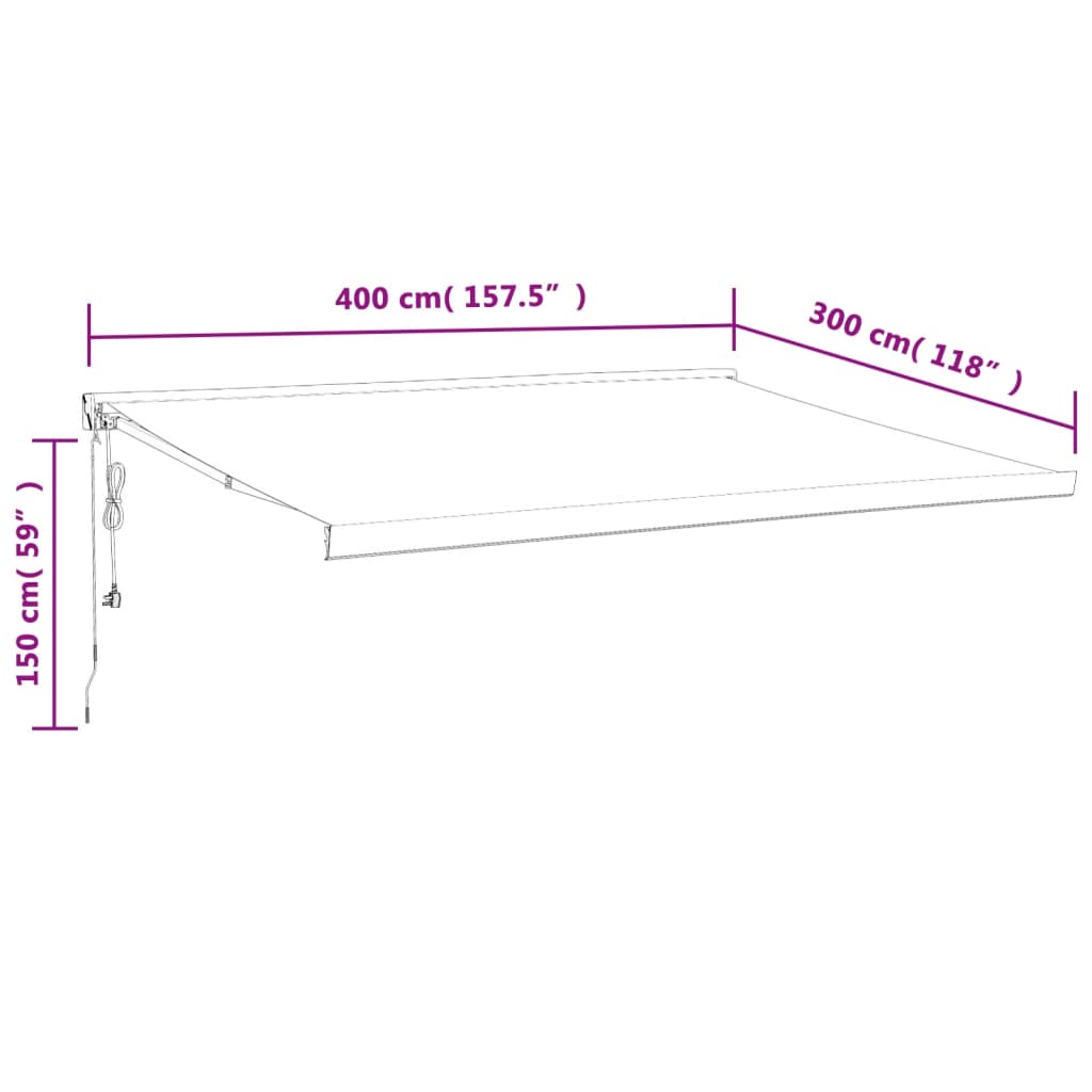 Uttrekkbar markise kremhvit 4x3 m stoff og aluminium