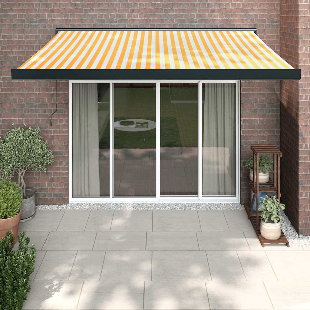 Uttrekkbar markise gul og hvit 3x2,5 m stoff og aluminium