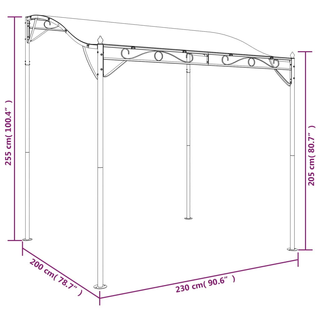 Baldakin gråbrun 2x2,3 m 180 g/m² stoff og stål