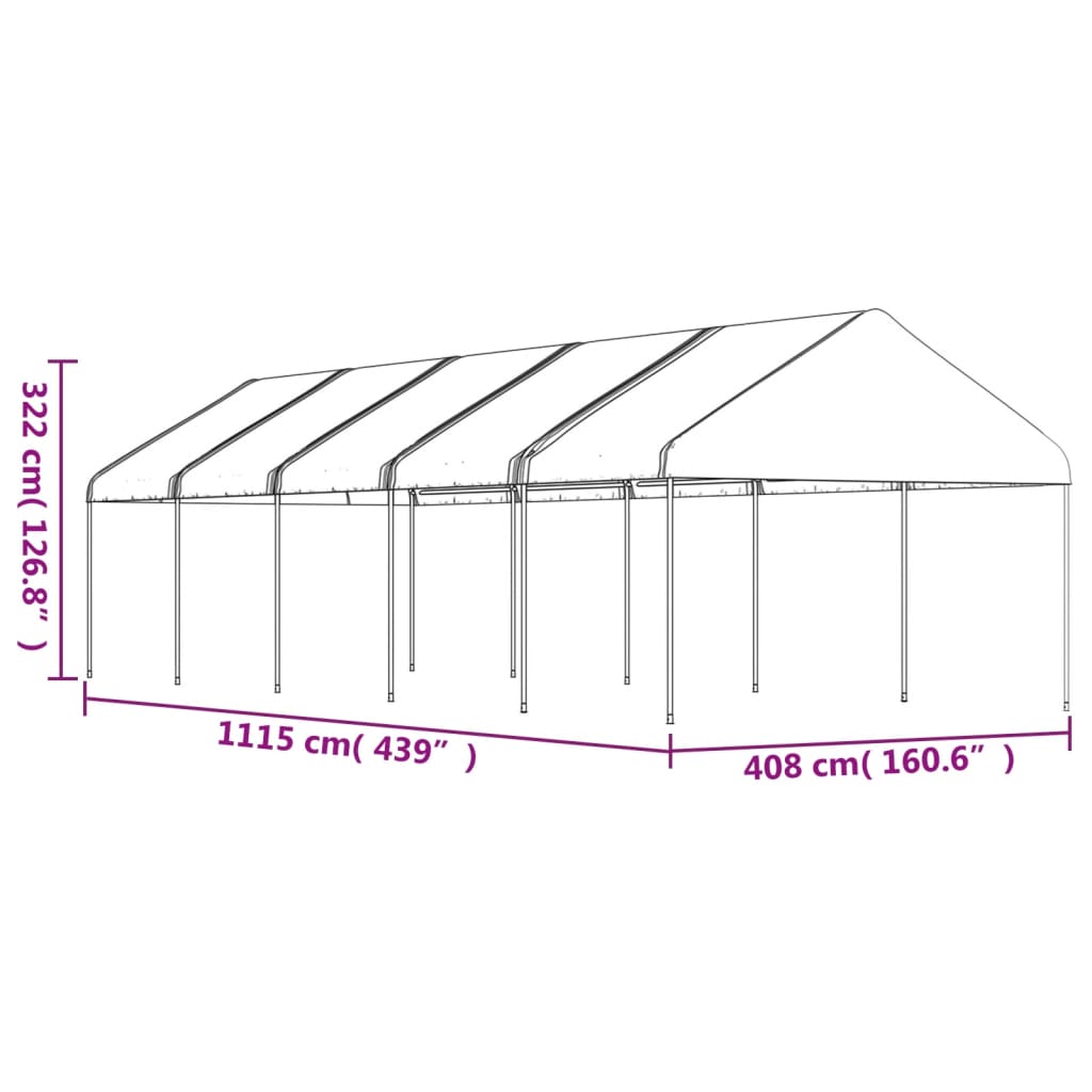 Paviljong med tak hvit 11,15x4,08x3,22 m polyetylen