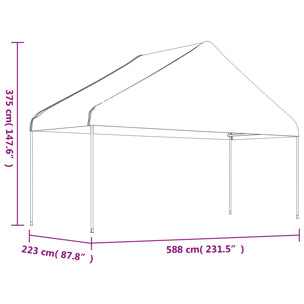 Paviljong med tak hvit 8,92x5,88x3,75 m polyetylen