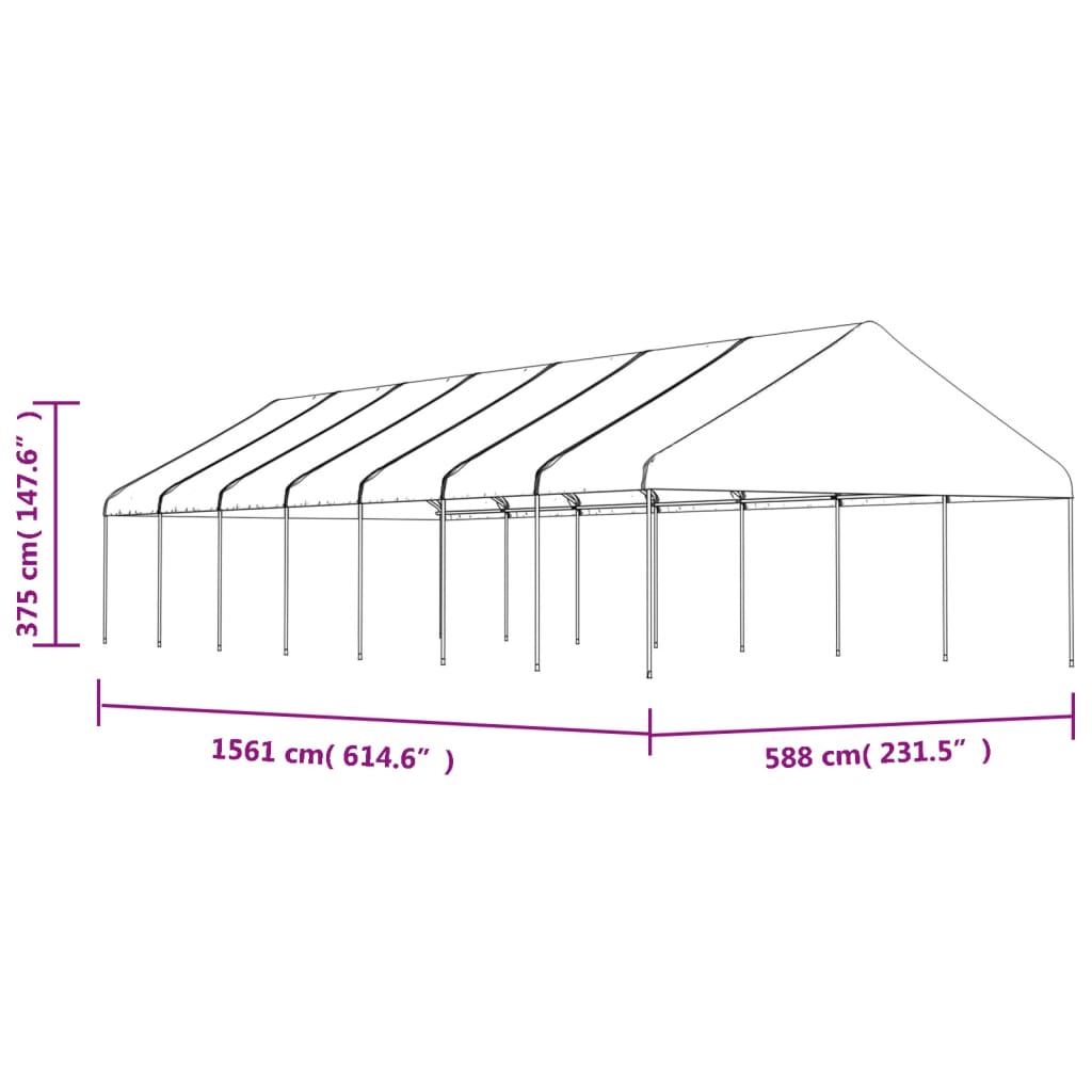 Paviljong med tak hvit 15,61x5,88x3,75 m polyetylen