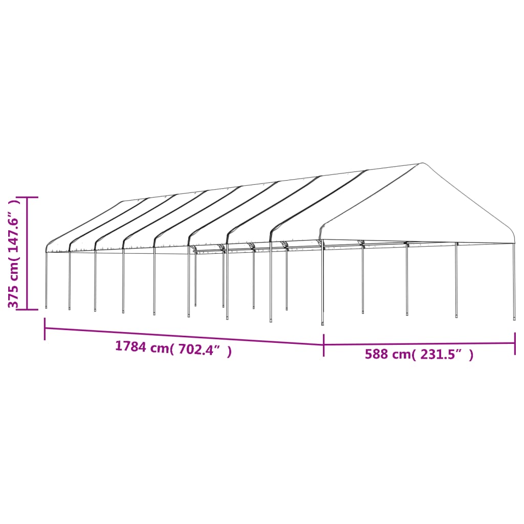 Paviljong med tak hvit 17,84x5,88x3,75 m polyetylen