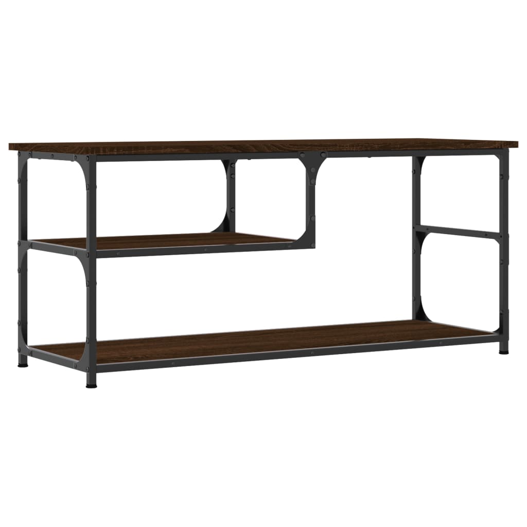 Tv-Benk Brun Eik 103X38X46,5 Cm Konstruert Tre Og Stål