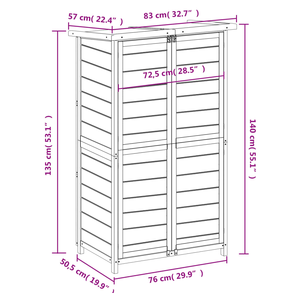 Hageredskapsbod mocca 83x57x140 cm heltre furu