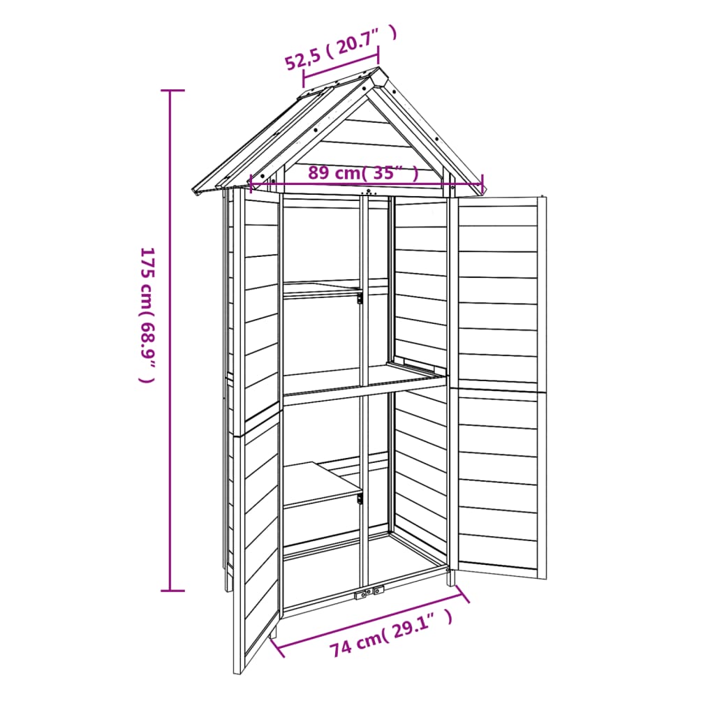 Hageredskapsbod brun 89x52,5x175 cm heltre furu