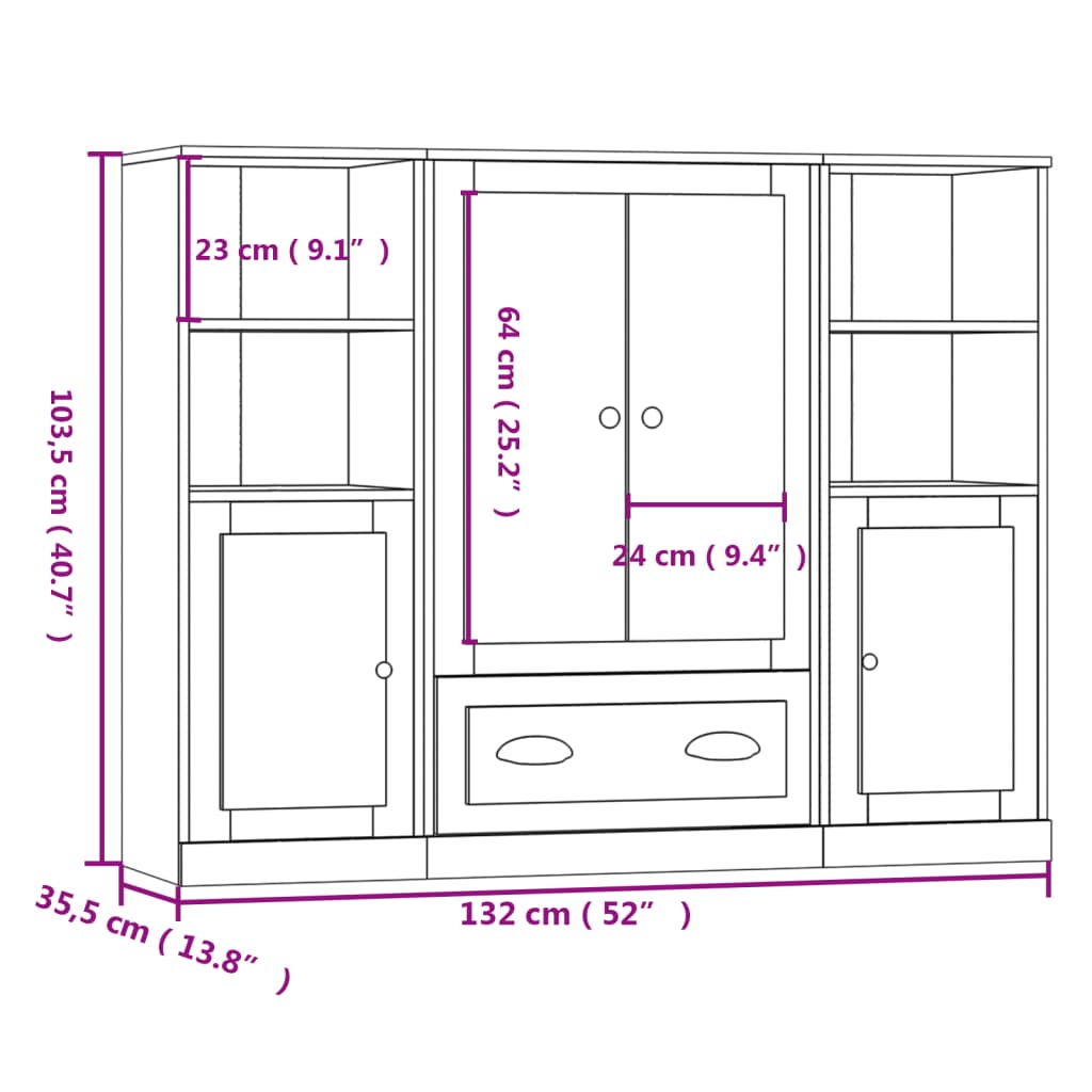 Highboards 3 Stk Hvit Konstruert Tre