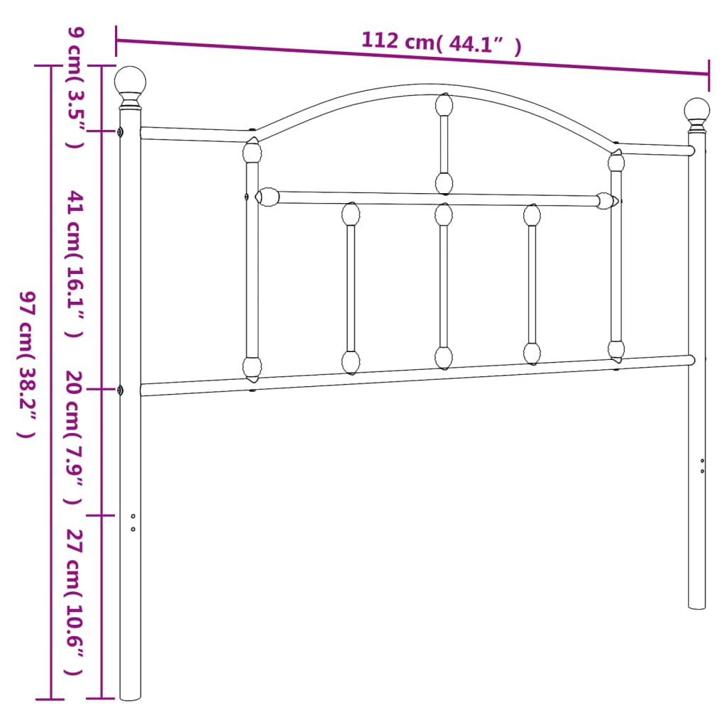 Sengegavl I Metall Svart 107 Cm