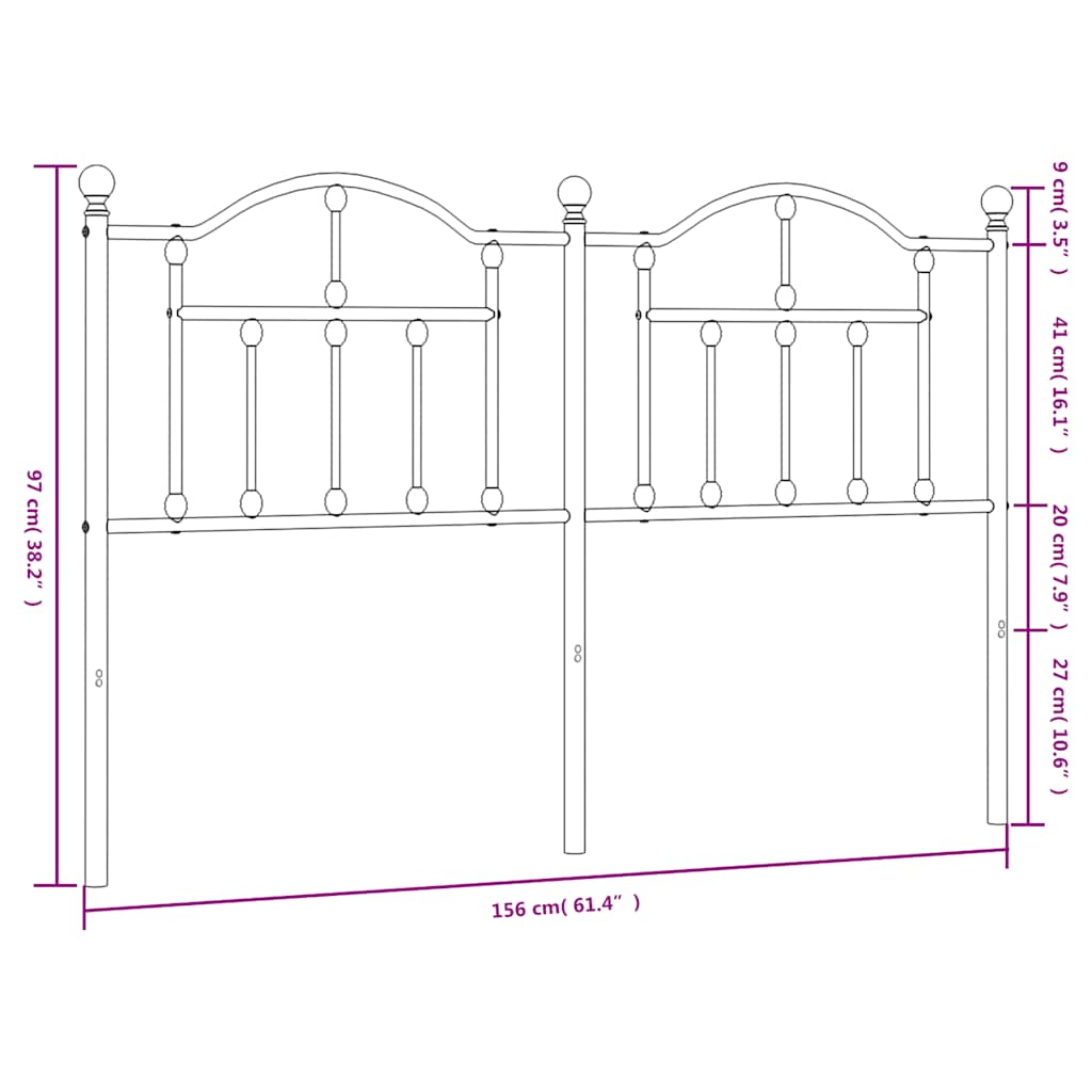 Sengegavl I Metall Svart 150 Cm