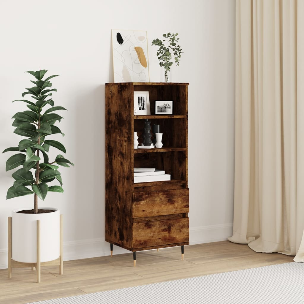 Highboard Røkt Eik 40X36X110 Cm Konstruert Tre