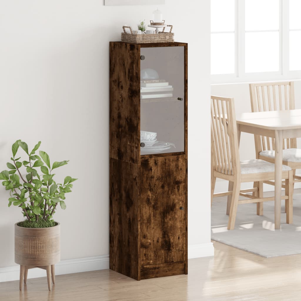 Highboard Med Glassdør Røkt Eik 35X37X142 Cm
