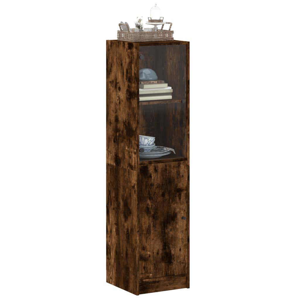 Highboard Med Glassdør Røkt Eik 35X37X142 Cm