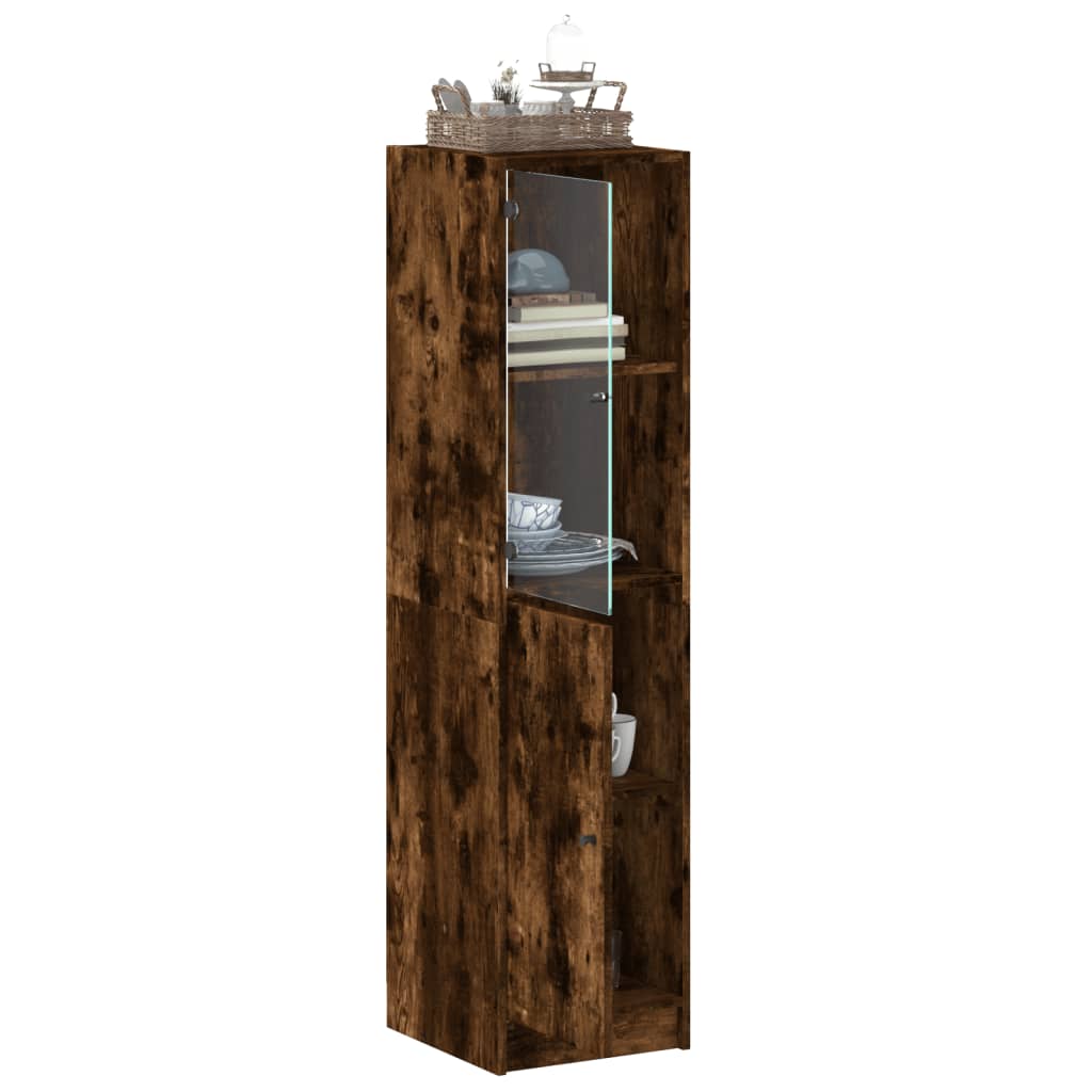 Highboard Med Glassdør Røkt Eik 35X37X142 Cm