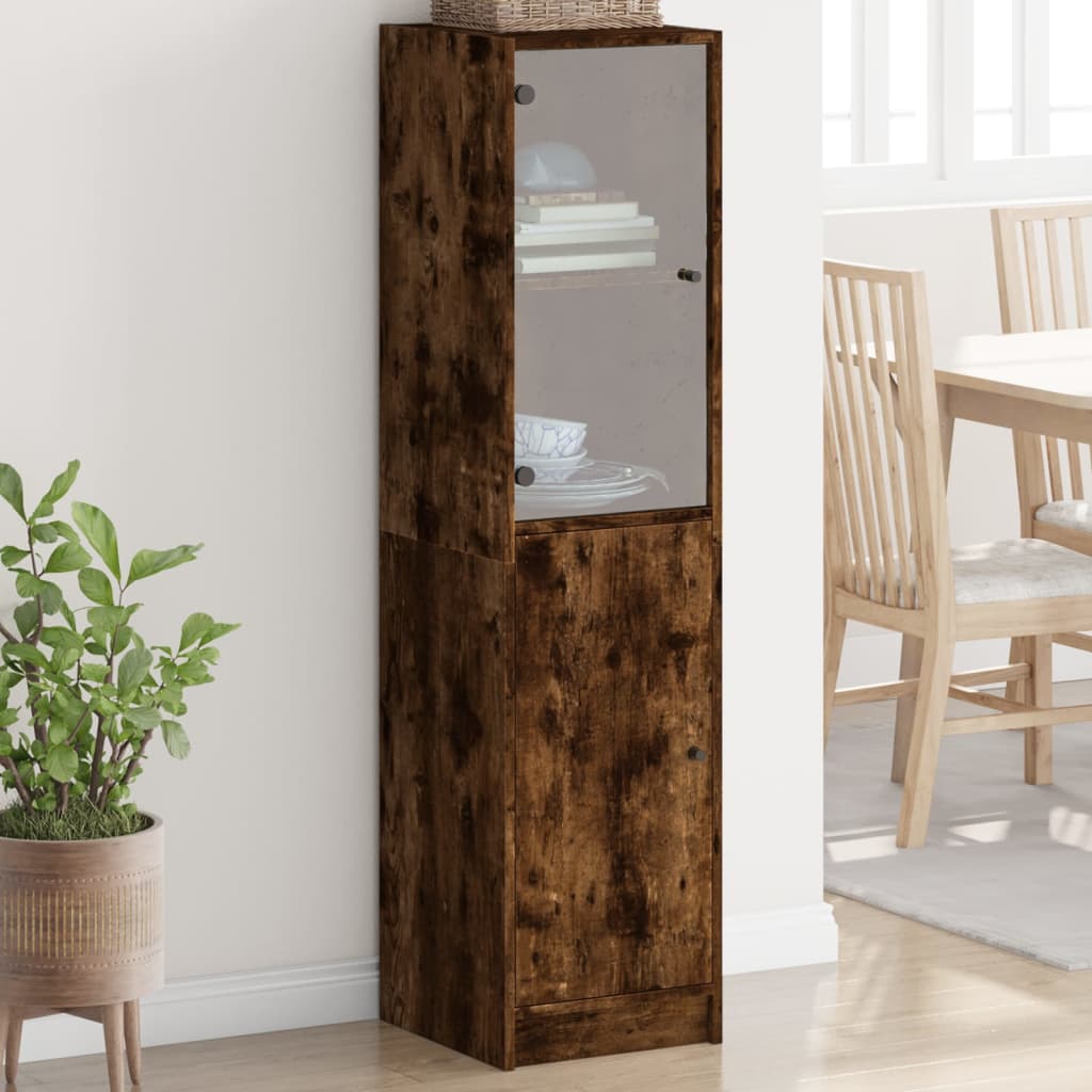 Highboard Med Glassdør Røkt Eik 35X37X142 Cm