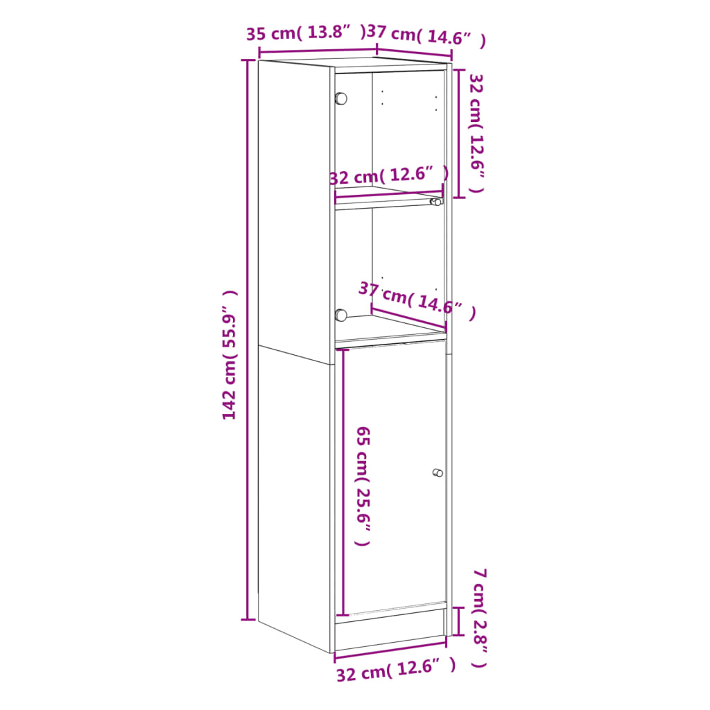 Highboard Med Glassdører Grå Sonoma 35X37X142 Cm