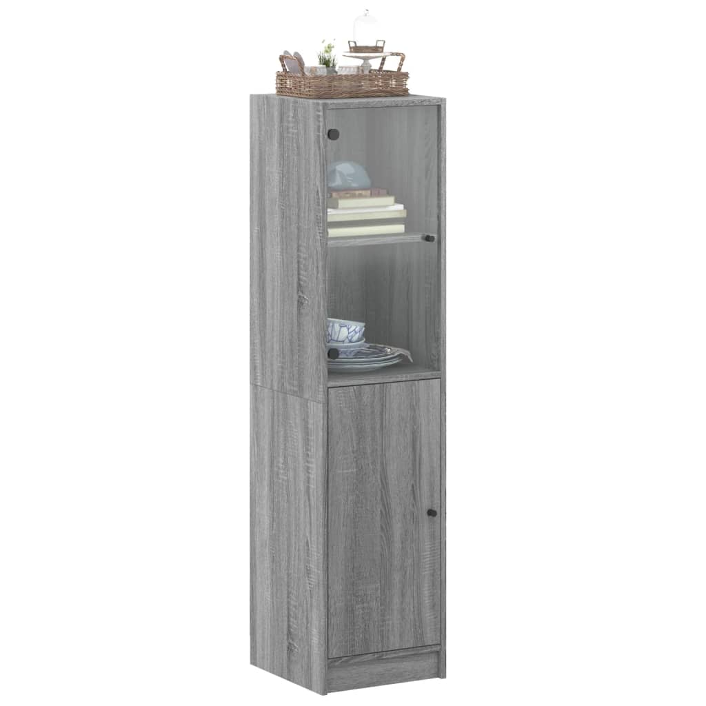 Highboard Med Glassdører Grå Sonoma 35X37X142 Cm