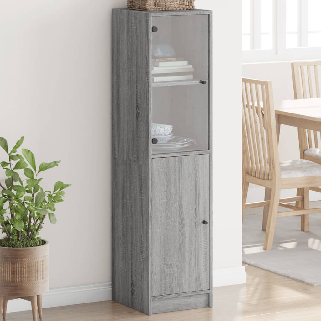 Highboard Med Glassdører Grå Sonoma 35X37X142 Cm
