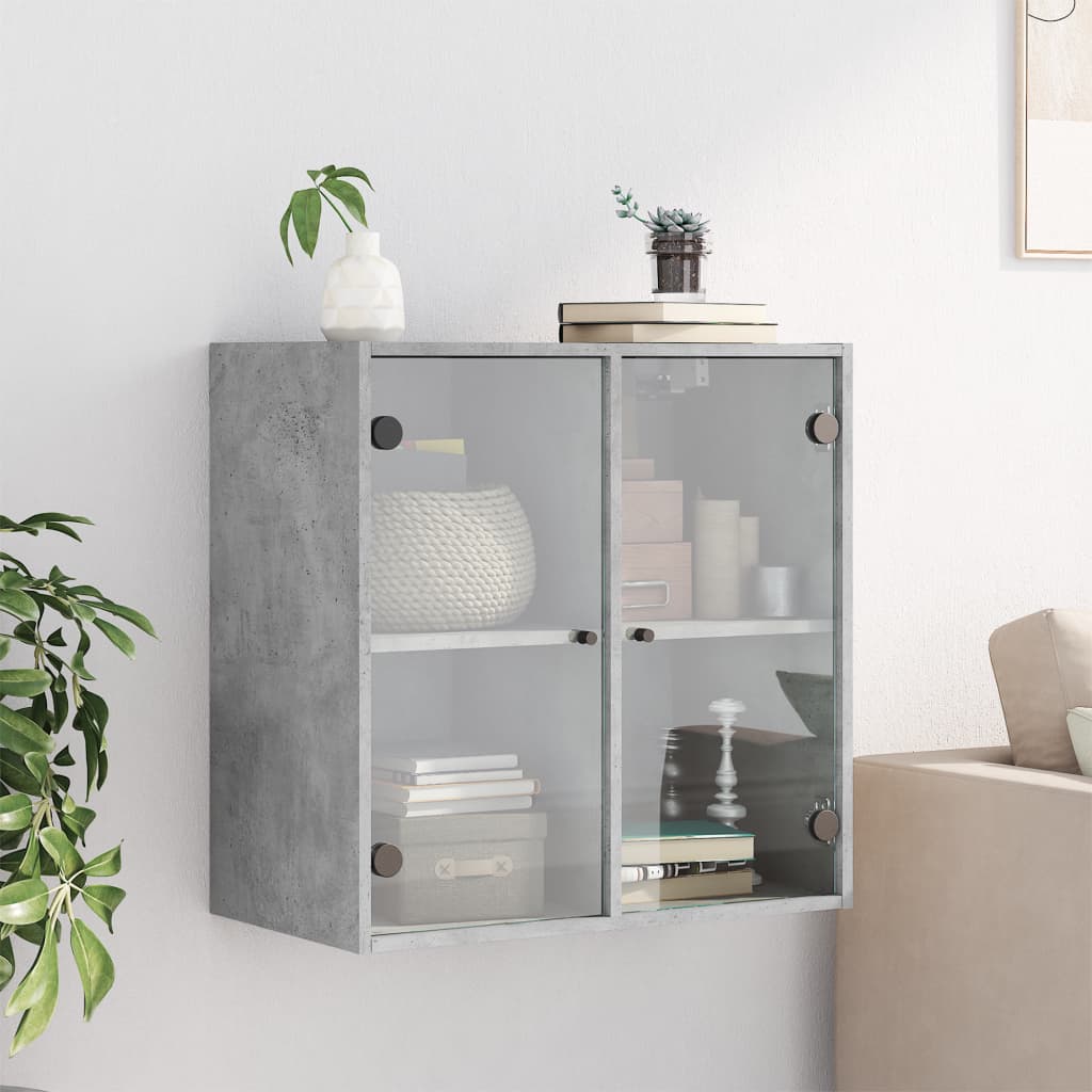 Sideskap Med Glassdører Betonggrå 68X37X68,5 Cm
