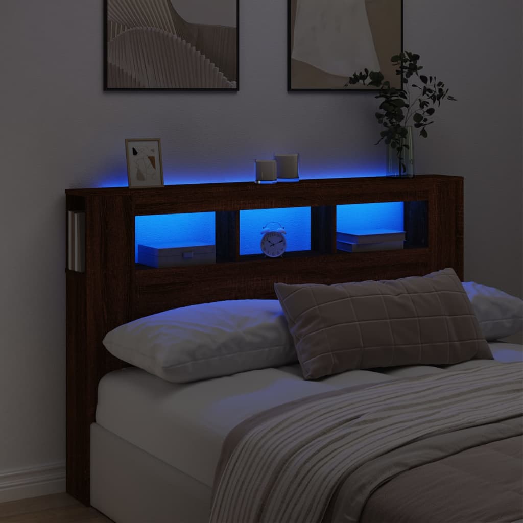 Sengegavl Med Led Brun Eik 160X18,5X103,5 Cm Konstruert Tre