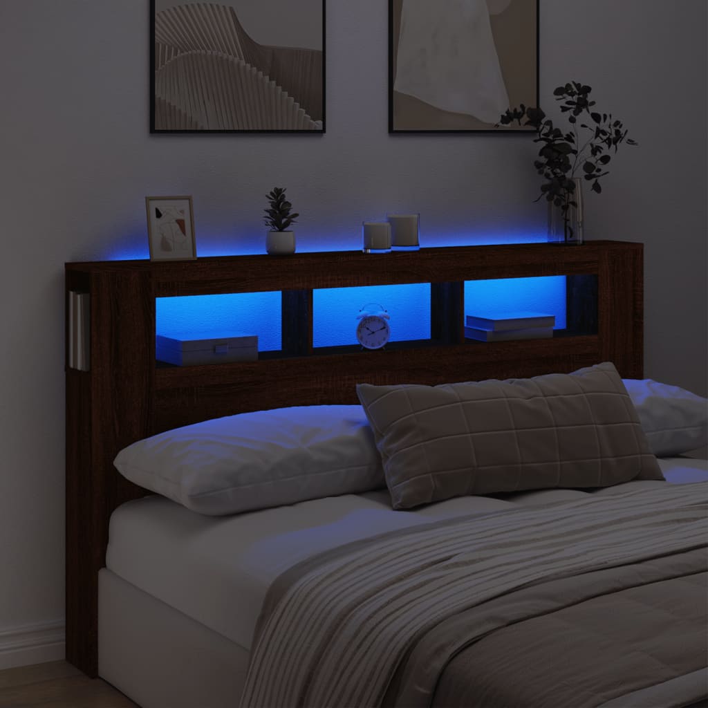 Sengegavl Med Led Brun Eik 180X18,5X103,5 Cm Konstruert Tre