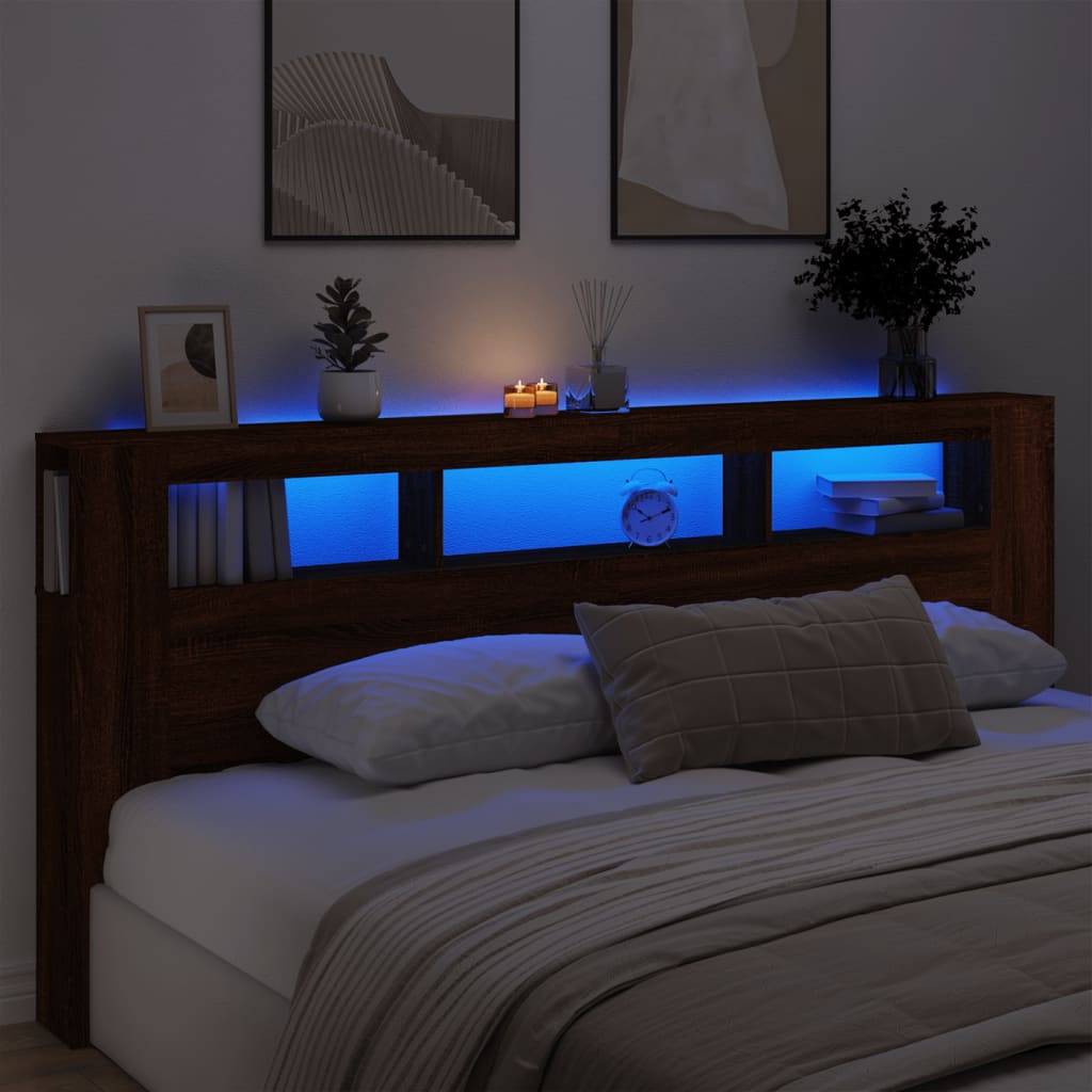 Sengegavl Med Led Brun Eik 220X18,5X103,5 Cm Konstruert Tre