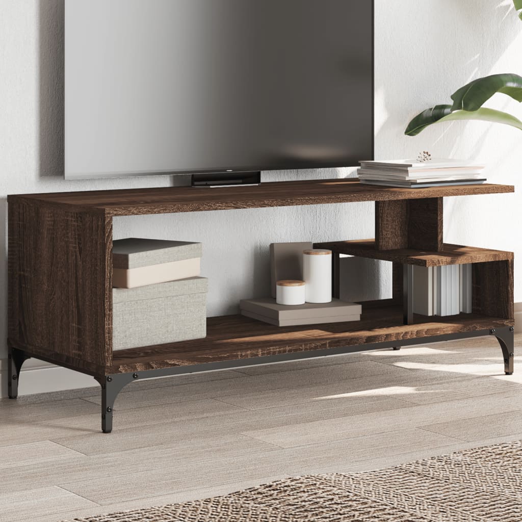Tv-Benk Brun Eik 102X40X41 Cm Konstruert Tre Pulverlakkert Stål