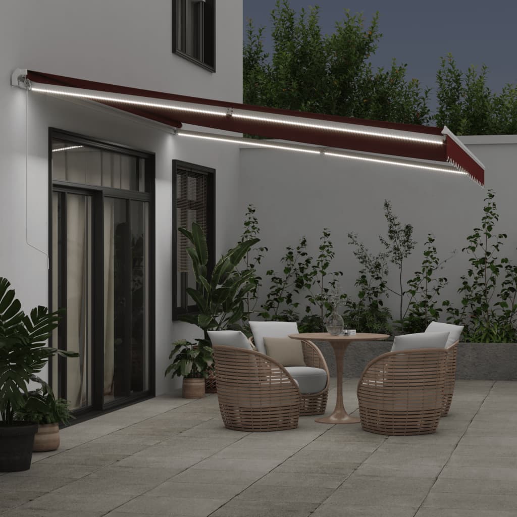 Manuell uttrekkbar markise med LED burgunder 450x300 cm