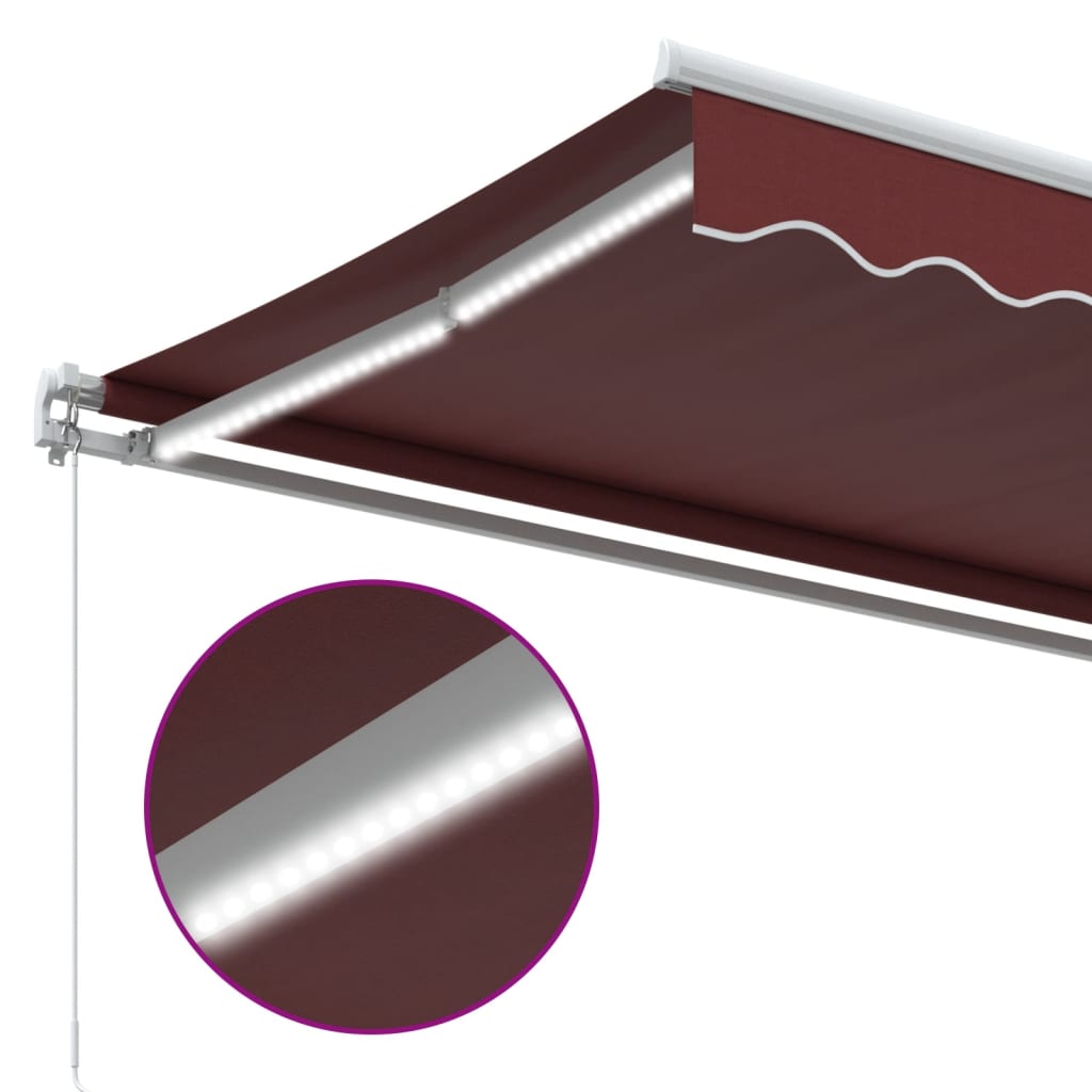 Manuell uttrekkbar markise med LED burgunder 400x350 cm