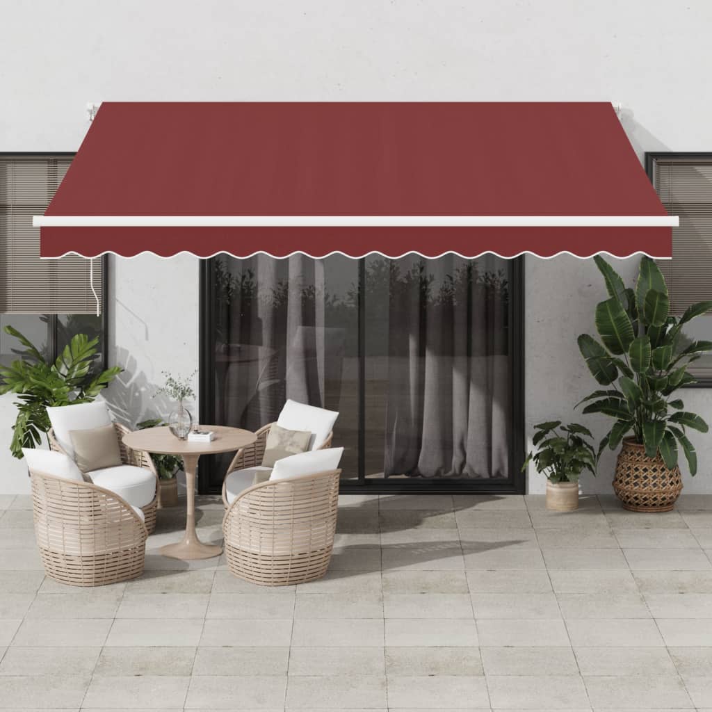 Manuell uttrekkbar markise med LED burgunder 400x350 cm