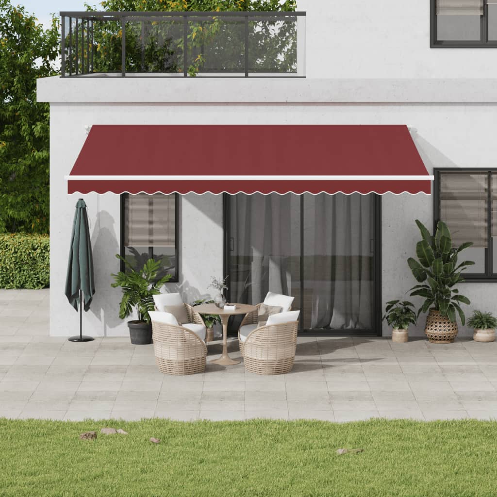 Manuell uttrekkbar markise med LED burgunder 500x350 cm