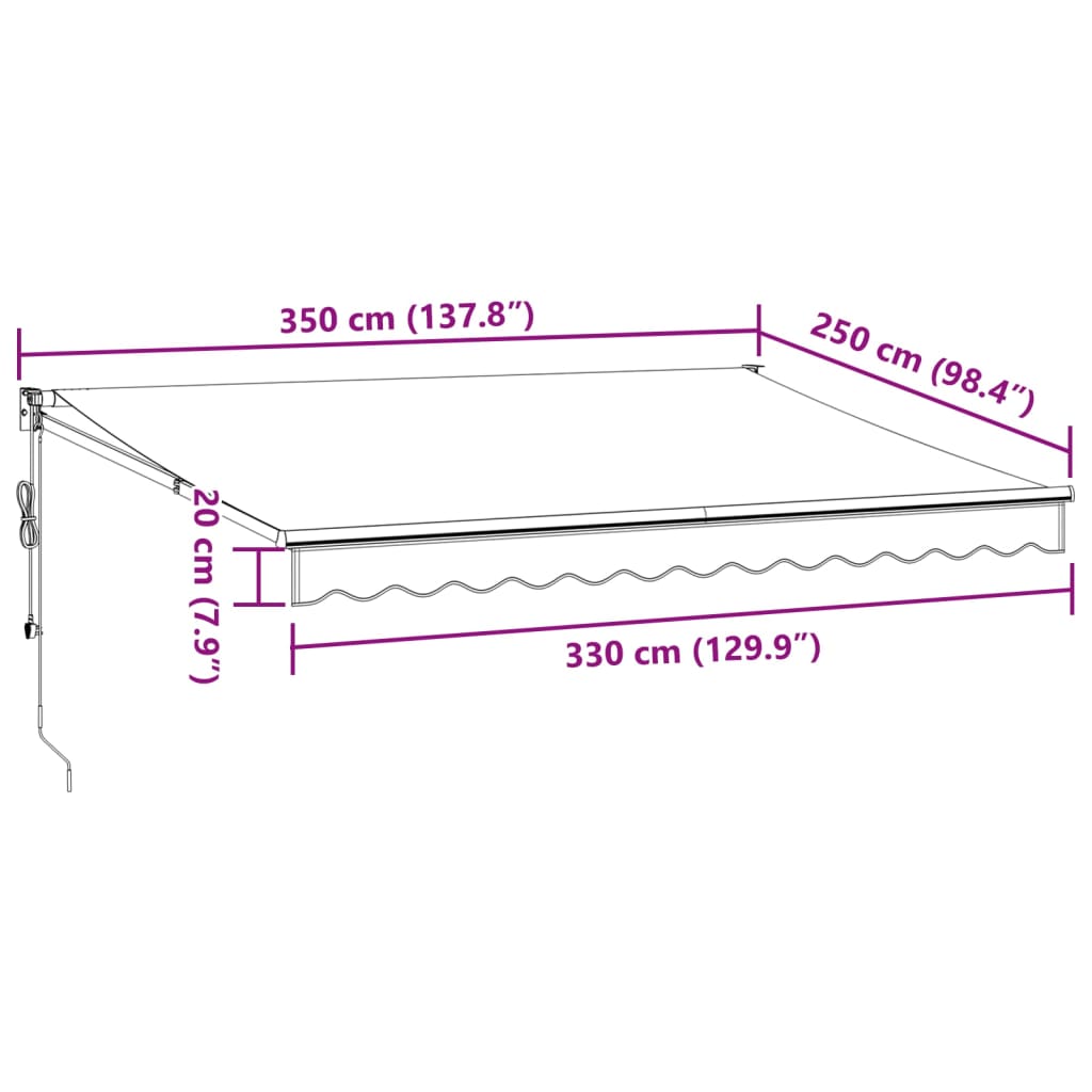 Automatisk uttrekkbar markise med LED burgunder 350x250 cm