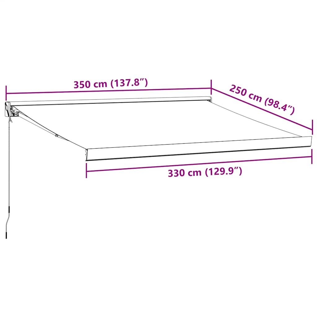 Manuell uttrekkbar markise burgunder 350x250 cm