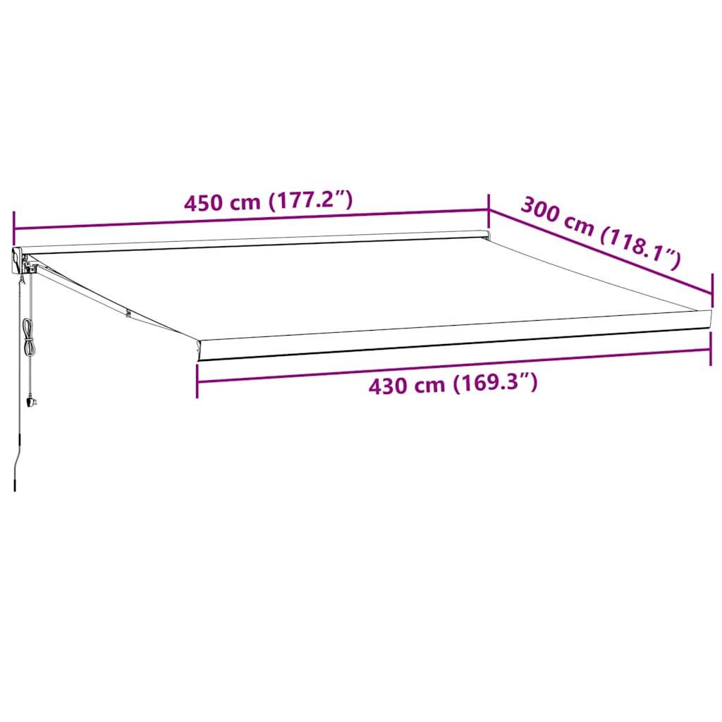 Automatisk uttrekkbar markise burgunder 450x300 cm