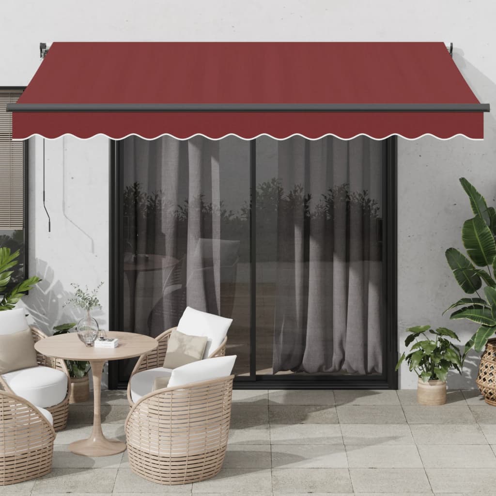 Manuell uttrekkbar markise med LED burgunder 350x250 cm