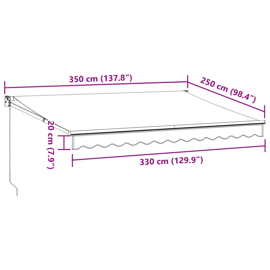Uttrekkbar markise antrasitt og hvit 3,5x2,5 m stoff aluminium