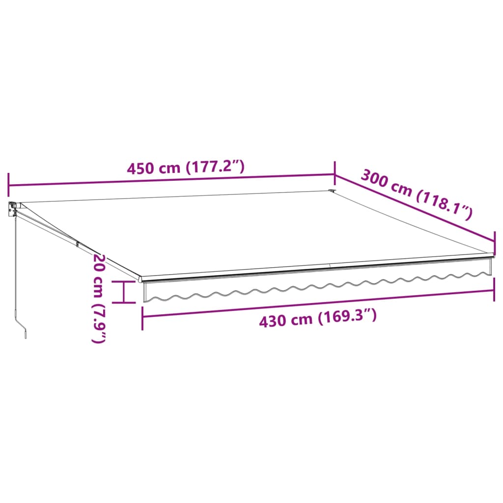 Uttrekkbar markise antrasitt og hvit 4,5x3 m stoff og aluminium