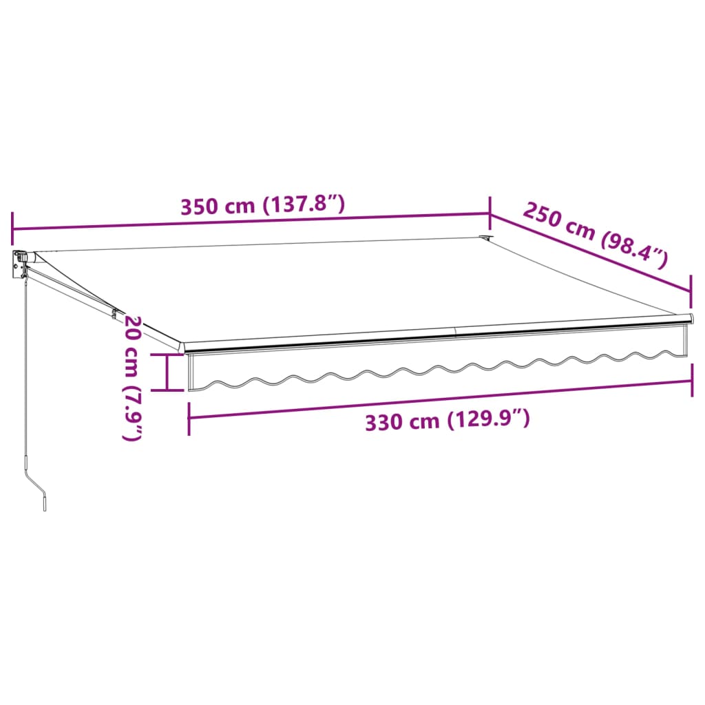 Uttrekkbar markise antrasitt og hvit 3,5x2,5 m stoff aluminium