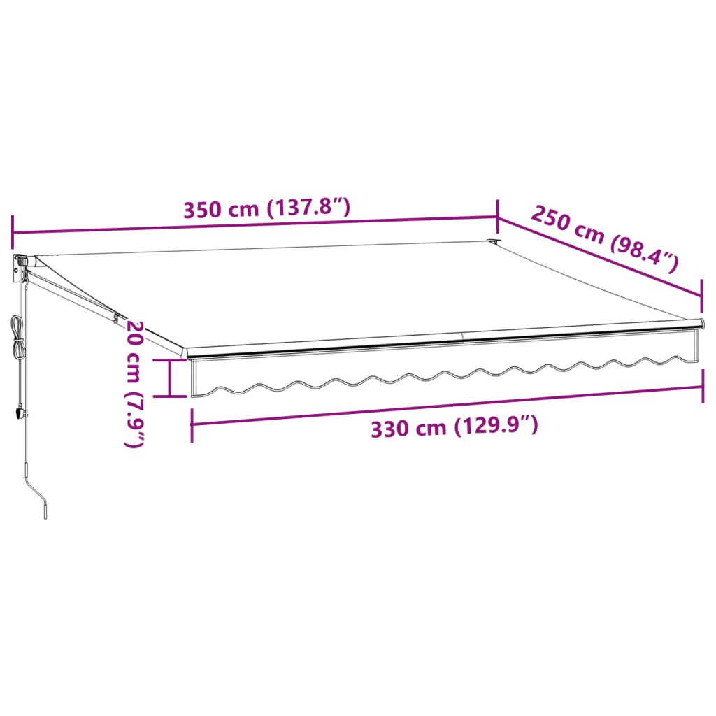 Uttrekkbar markise antrasitt og hvit 3,5x2,5 m stoff aluminium