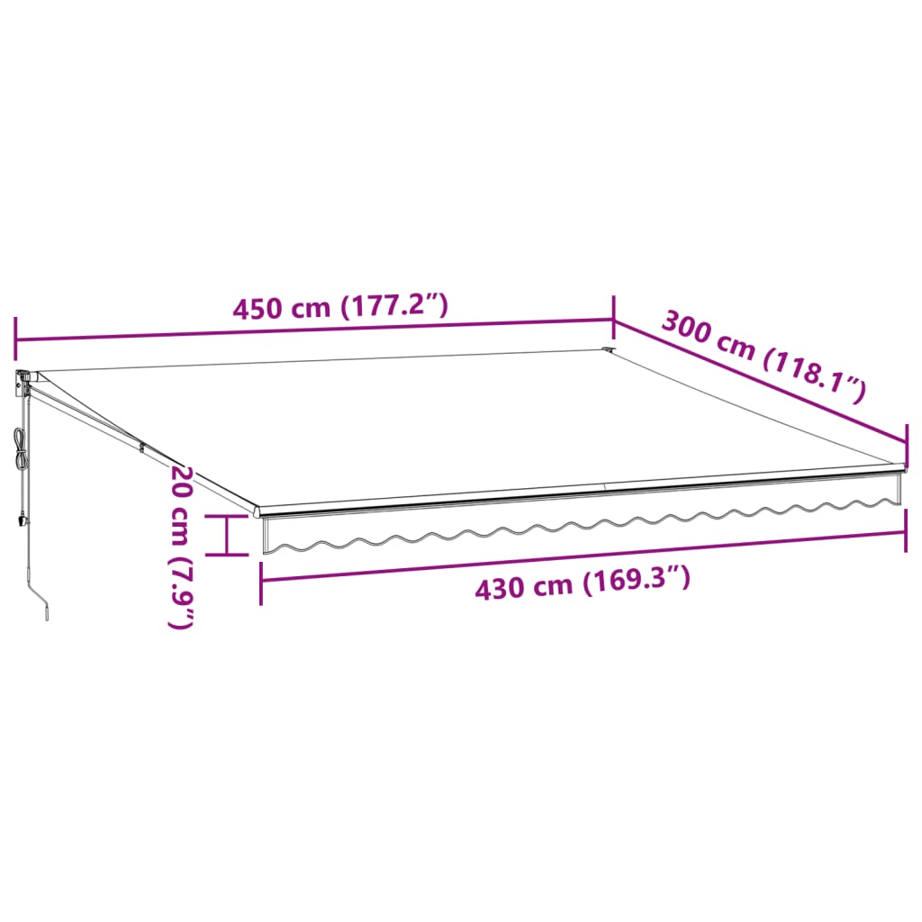 Uttrekkbar markise antrasitt og hvit 4,5x3 m stoff og aluminium