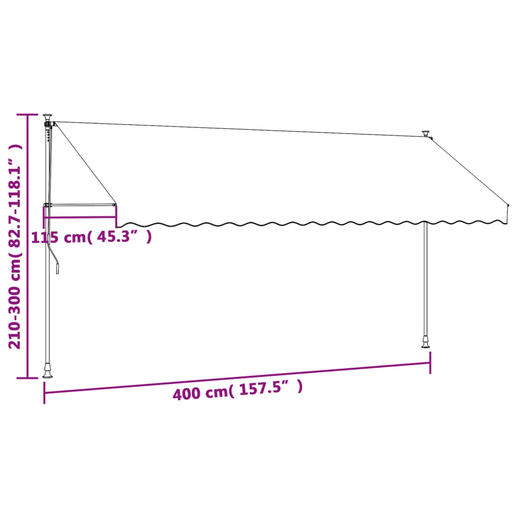 Uttrekkbar markise antrasitt 400x150 cm stoff og stål
