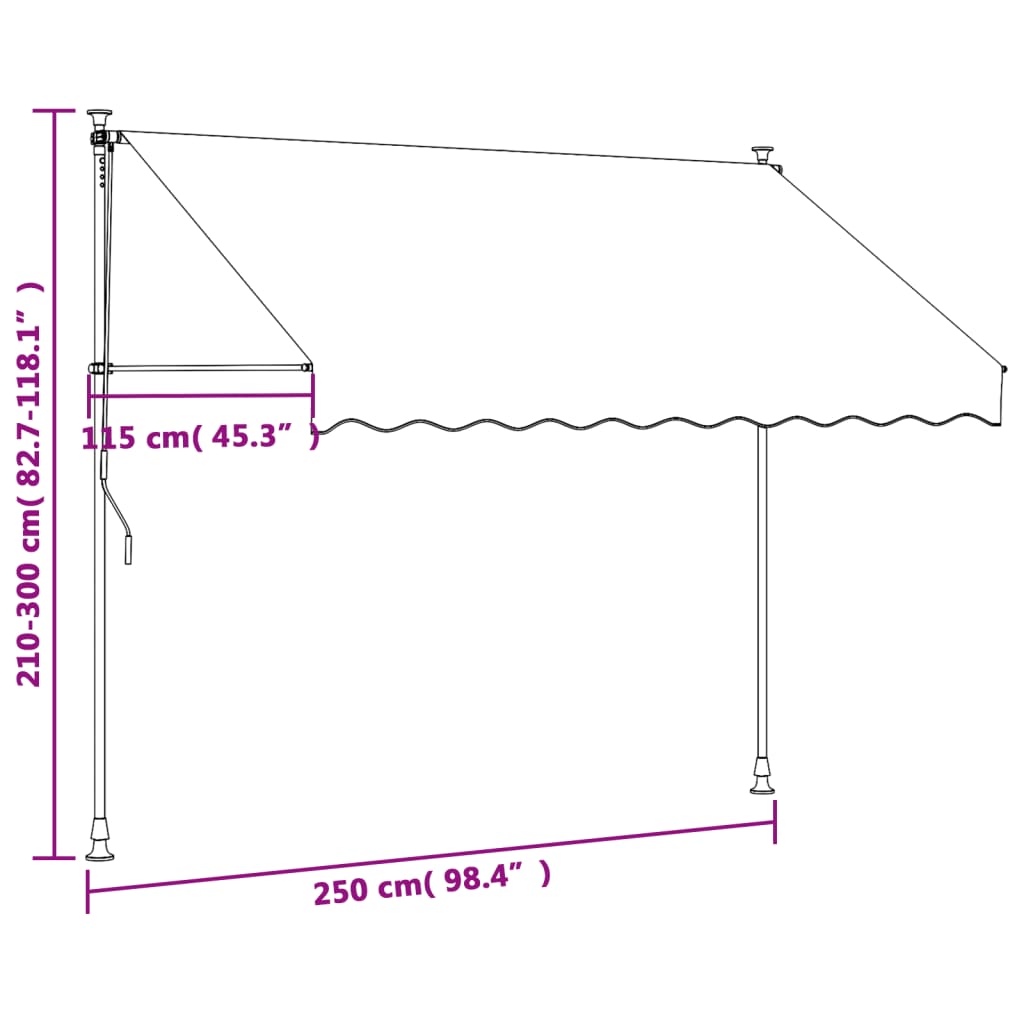 Uttrekkbar markise kremhvit 250x150 cm stoff og stål