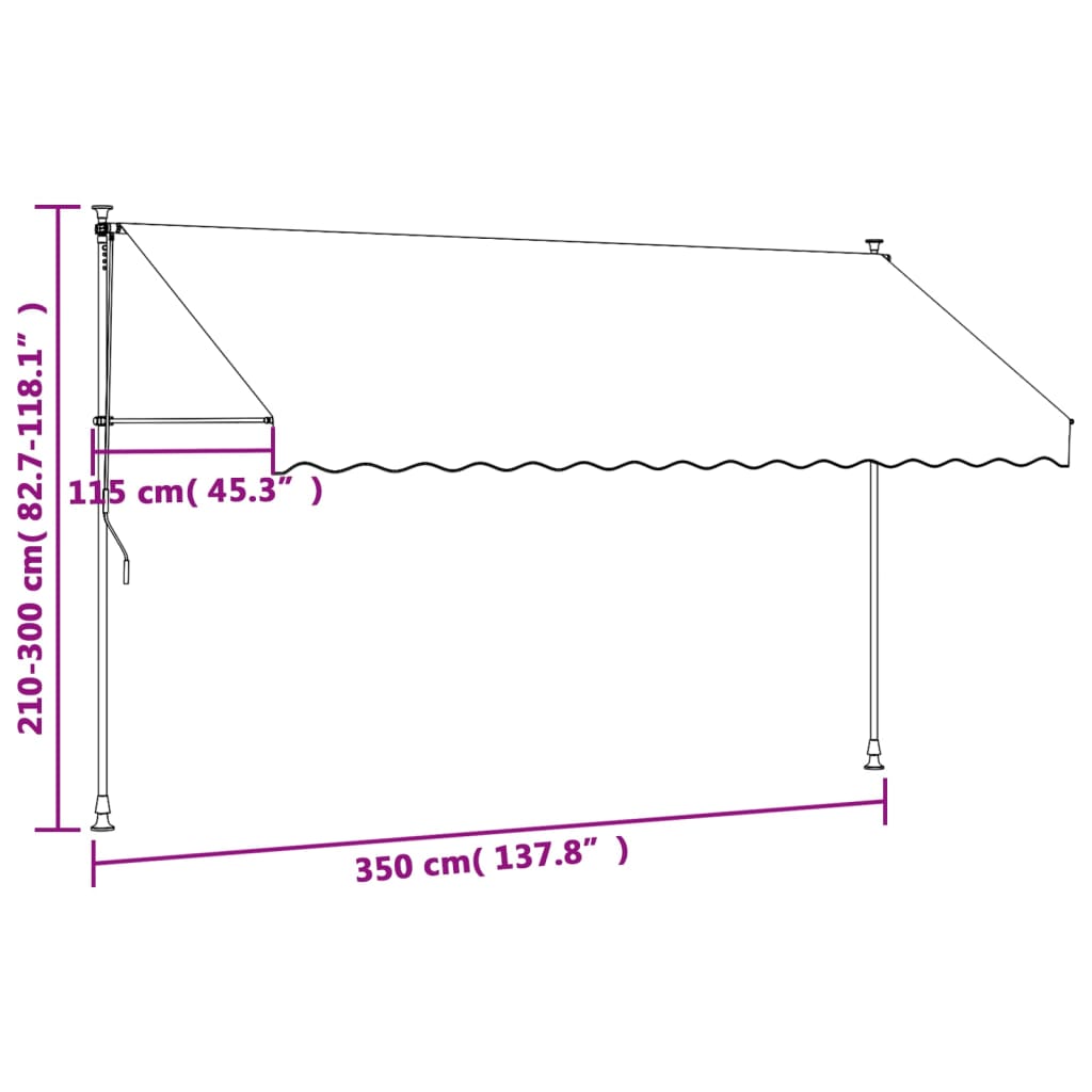 Uttrekkbar markise kremhvit 350x150 cm stoff og stål