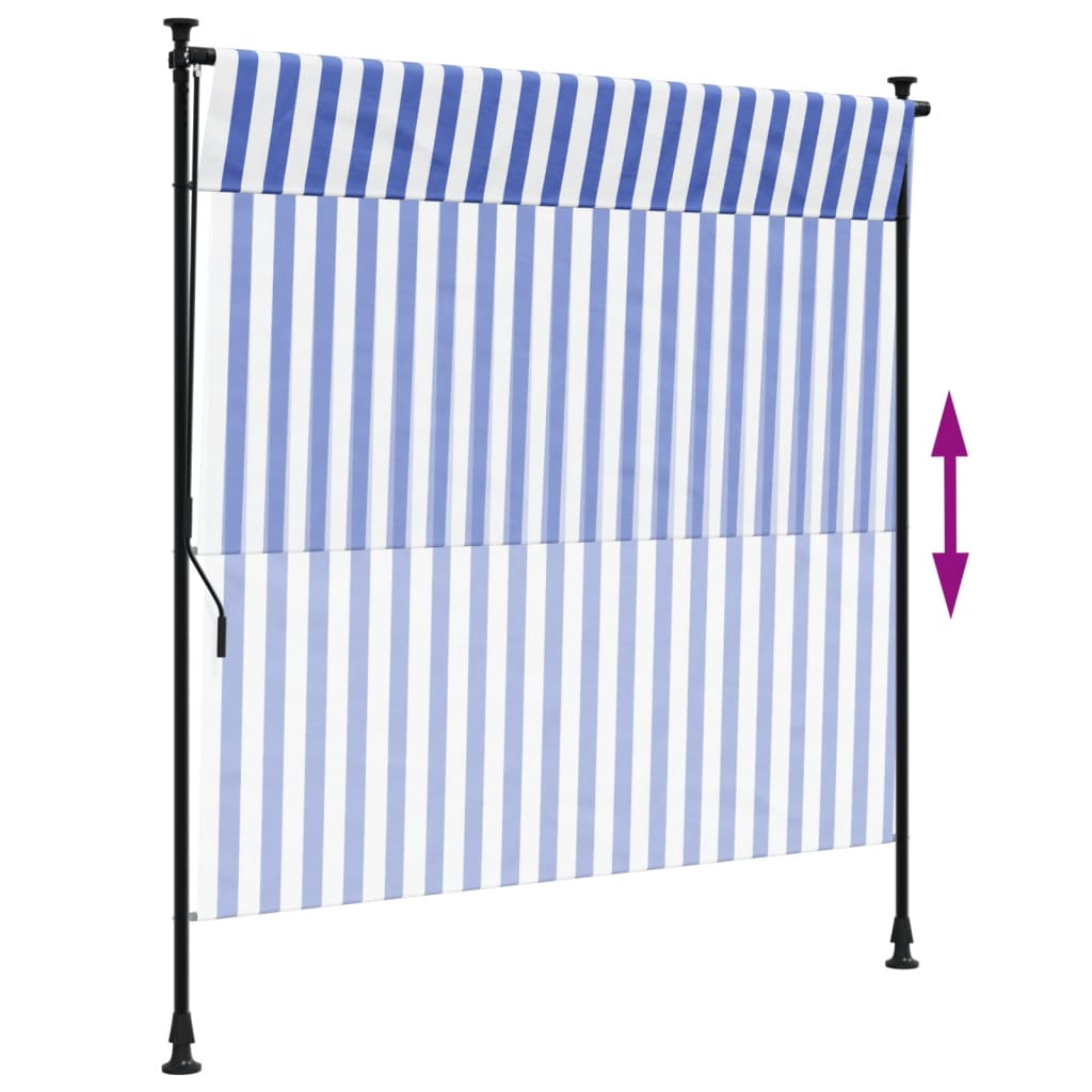 Utendørs rullegardin blå og hvit 200x270 cm stoff og stål