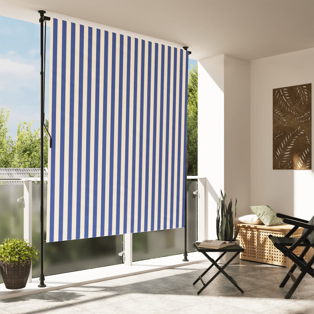 Utendørs rullegardin blå og hvit 200x270 cm stoff og stål
