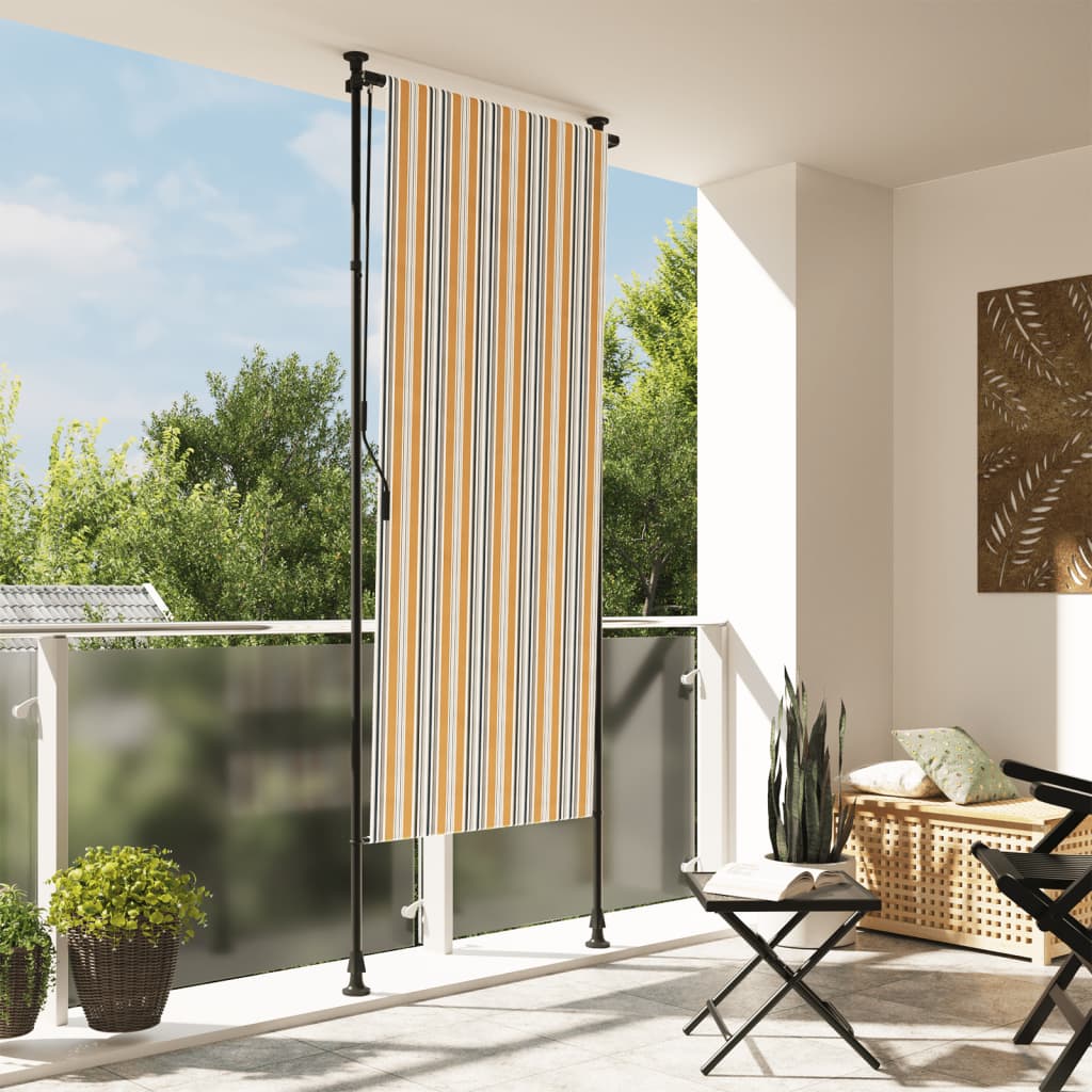 Utendørs rullegardin gul og hvit 100x270 cm stoff og stål