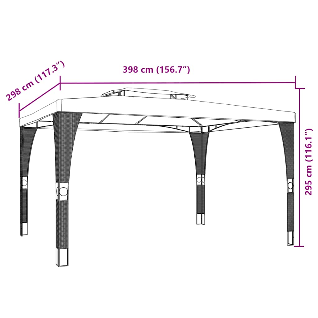 Paviljong med dobbelttak antrasitt 3,98x2,98 m stål